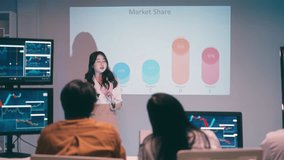 Businesswoman presents a marketing strategy using a ship route map, promoting global product distribution and sales logistics in a corporate setting during a professional presentation. - Powered by Shutterstock - Get 15% off with code: PIKWIZARD15