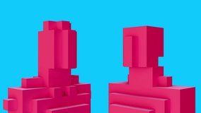 Two pink silhouette of human body is assembled from cubes on blue background. Abstract surrealistic colorful 3d animation. - Powered by Shutterstock - Get 15% off with code: PIKWIZARD15