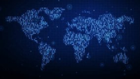 Binary Code World Map Animation with digital global network data visualization, futuristic technology, abstract blue connectivity, and motion graphics, ideal for cyber, AI, and international tech  - Powered by Shutterstock - Get 15% off with code: PIKWIZARD15