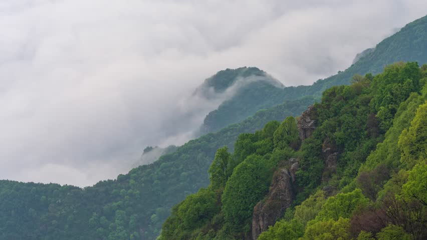 Beijing, China - 5th May 2025 - Overlooking sea of clouds on mountaintop of Beijing Mount Miaofeng