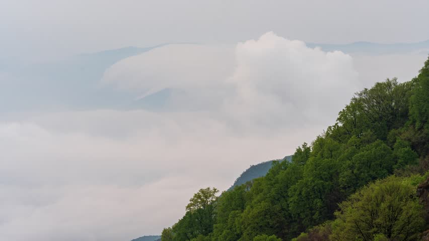 Beijing, China - 5th May 2025 - Overlooking sea of clouds on mountaintop of Beijing Mount Miaofeng