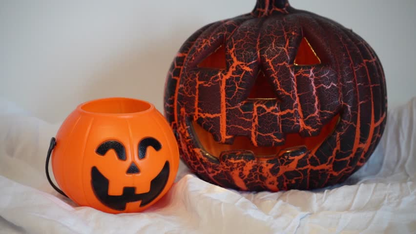 Halloween Pumpkins with Carved Faces, Spooky Jack O Lantern Decoration
