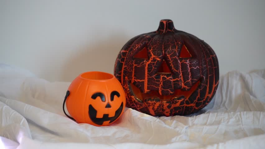 Halloween Pumpkins with Carved Faces, Spooky Jack O Lantern Decoration