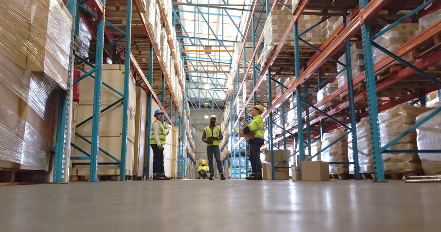 Timelapse, logistics and team with people in warehouse for package distribution, shipping and inventory. Supply chain, collaboration and courier depot with employees in factory for ecommerce