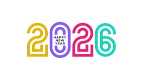 Happy New Year 2026 colorful retro line typography animation colorful lining style 2026 logo animation celebration motion graphics for 2026 party or festival	 - Powered by Shutterstock - Get 15% off with code: PIKWIZARD15