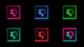 Collection of glowing neon thumbs down animations in various colors with a square frame on a black background, dislike, negative feedback, disapproval, or bad rating - Powered by Shutterstock - Get 15% off with code: PIKWIZARD15