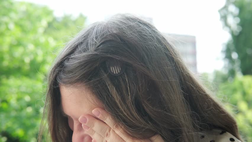 50 year old female with eye irritation, speck, Mature woman with tired eyes, optical discomfort, blurry vision problems, tired look, poor eyesight, aging, health care, close up view