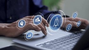 Startup business concept. Starting a business quickly with rocket icon. Emphasizes creativity, resource management for sustainability. Clear leadership, digital marketing.  - Powered by Shutterstock - Get 15% off with code: PIKWIZARD15