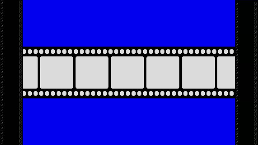 a film strip with gray squares on a blue background and black borders on each side of the film strip