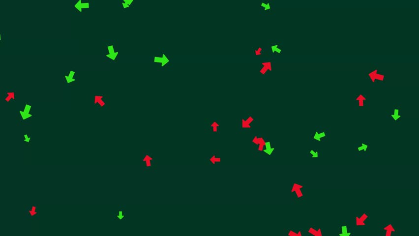 a dark green backdrop featuring red and green arrows pointing in different directions, creating a pattern