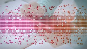 Teenage boy lifting smartphone, swiping as mosaic overlay drifts in tech cafe for browsing. Innovation, connectivity, digital, youth, leisure, modern, device - Powered by Shutterstock - Get 15% off with code: PIKWIZARD15