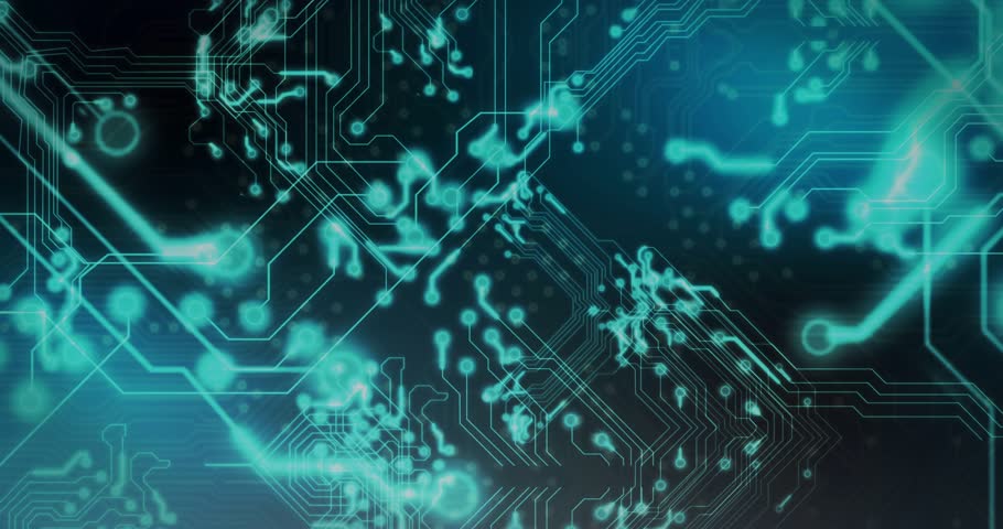 Opening on bokeh, orbs drifting as circuits growing, spheres pulsing, dispersing then dimming. Abstract, digital, technology, futurism, innovation, data, connectivity