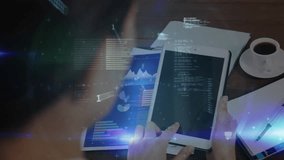 woman tapping tablet screen to monitor stock tickers rising into double digits then stabilizing. Finance, technology, analytics, business, investment, cybersecurity, enterprise - Powered by Shutterstock - Get 15% off with code: PIKWIZARD15