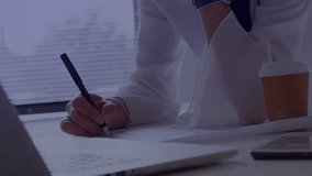 Writing notes businesswoman activating data overlays updating percentages for tracking progress. Corporate, innovation, analytics, productivity, modern, professional, focus - Powered by Shutterstock - Get 15% off with code: PIKWIZARD15