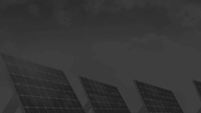 Grid overlay fading in panels, magenta arrow drawing, lines undulating, bars rising showing output. Renewable, sustainability, energy, data visualization, technology, digital, analytics - Powered by Shutterstock - Get 15% off with code: PIKWIZARD15