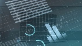 Sliding data table initiating dashboard by animating gauges, charts and map for financial analysis. Finance, technology, analytics, digital, innovation, data visualization, business - Powered by Shutterstock - Get 15% off with code: PIKWIZARD15