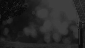 Fading grid over grassy field with solar panel, drawing charts and rings visualizing energy. Renewable, analytics, data visualization, sustainability, clean energy, technology, eco-friendly - Powered by Shutterstock - Get 15% off with code: PIKWIZARD15