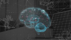 On data input, holographic brain model appearing, rotating, revealing magenta nodes for analysis. Holography, neuroscience, digital, innovation, visualization, analytics, futurism - Powered by Shutterstock - Get 15% off with code: PIKWIZARD15
