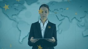 Business presenter tapping tablet screen, generating glowing holographic data pillar over world map. Technology, innovation, digital, futuristic, professional, growth, visualization - Powered by Shutterstock - Get 15% off with code: PIKWIZARD15