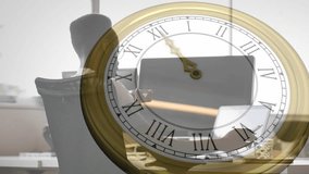 Business professional scrolling smartphone initiating analog clock advancing during focused work. Productivity, focus, time management, modern office, professional environment, digital work - Powered by Shutterstock - Get 15% off with code: PIKWIZARD15