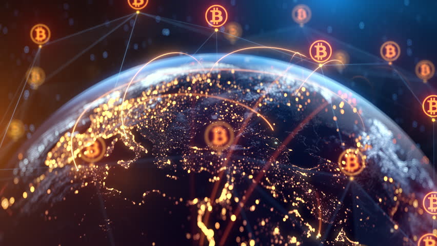 Global Bitcoin Blockchain Network Animation - Cryptocurrency World Map, Digital Finance, Data Flow, BTC Virtual Money, Global Payments, Crypto Trading, Financial Technology Background - Powered by Shutterstock - Get 15% off with code: PIKWIZARD15