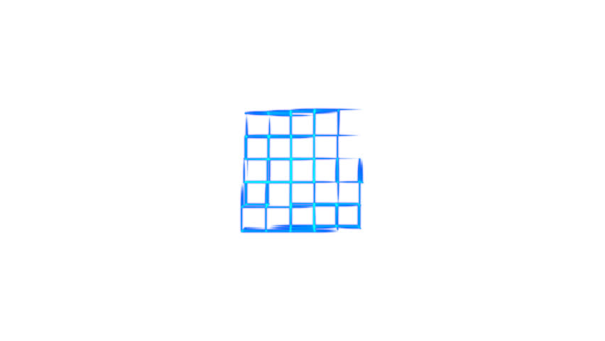 Blue animation of squares, diamonds, and dots. Maze icon. Randomly rotating Cube. Puzzle design. Alpha channel. Cosmic body. Technology, medicine, business. QuickTime, 4K.