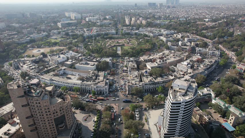 Aerial Drone footage of Connaught Place New Delhi India