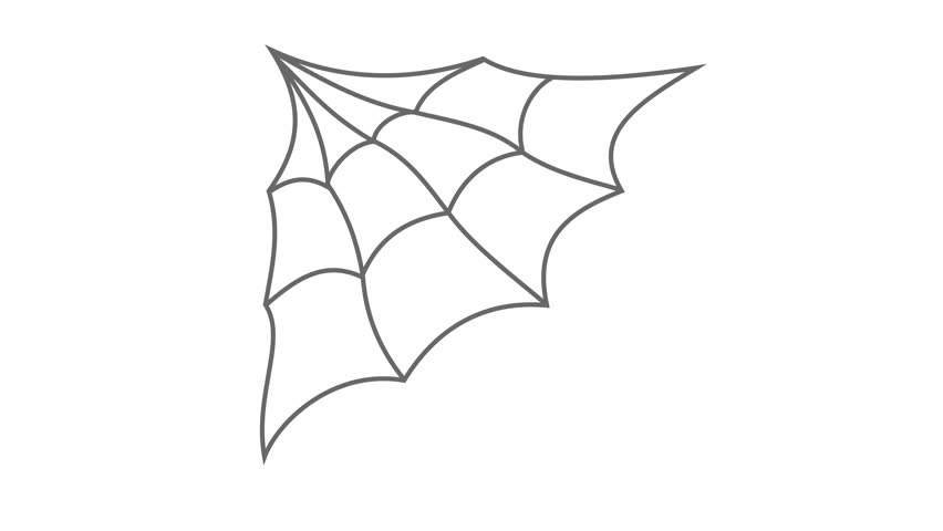 Flat design spiderweb corner icon in a cartoon animation. Stylized Halloween web symbol. Animated simple cobweb graphic in a decorative element concept. Alpha channel. Seamless looping.