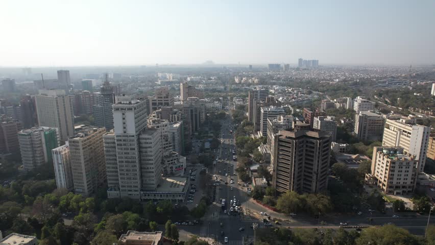 Aerial Drone footage of Connaught Place New Delhi India