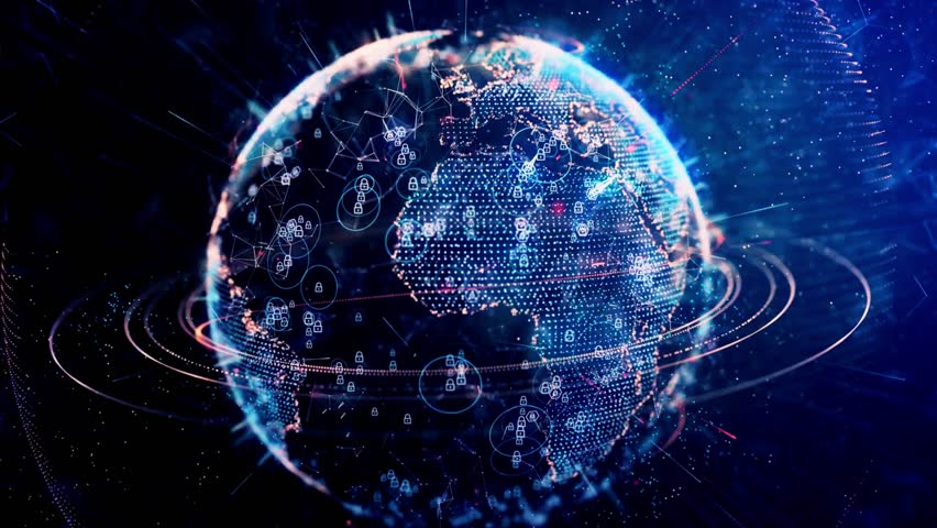 Concept of world digital security with globe and technology elements, symbolizing cybersecurity, data protection, global networks, and online safety. - Powered by Shutterstock - Get 15% off with code: PIKWIZARD15