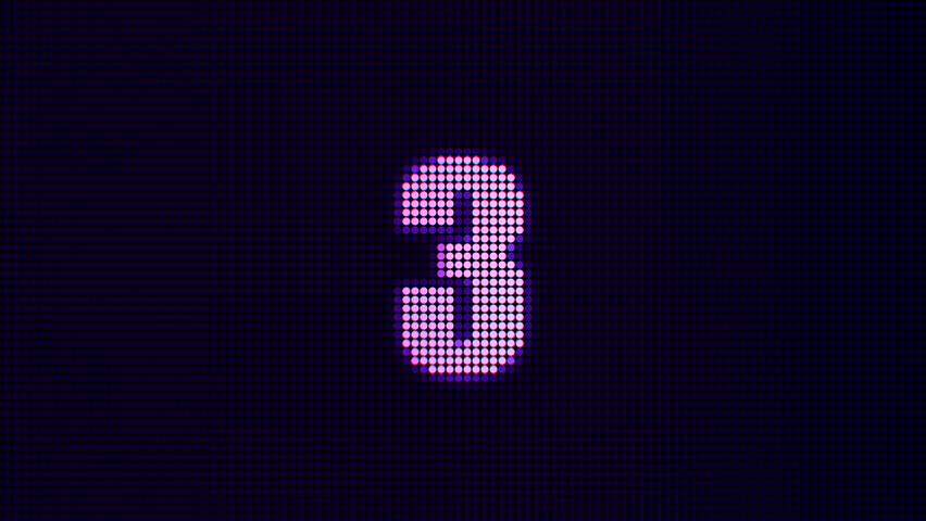 Clear LED Countdown Footage: Pixelated 3-2-1 Timer Animation for Movies, Ads, Events - High-Resolution Retro Digital Display Video Clip, Versatile Stock Asset for Intros, Launches or Starts