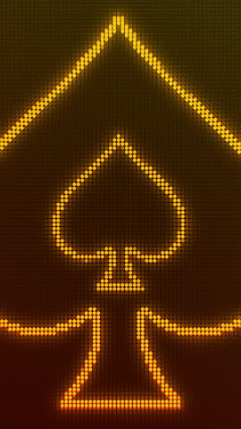 Luxury neon casino royal golden background. Dark abstract vertical video. Vip backdrop with neon spade card suit. Copy space for grand casino logo or title text. Online betting and jackpot win concept