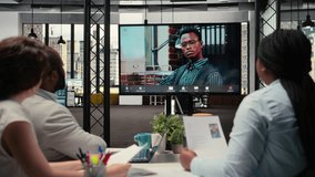 Recruiters conducting an online video interview with a candidate to evaluate employment history, career goals and resume quality in preparation for workforce selection. Hiring process. Camera A. - Powered by Shutterstock - Get 15% off with code: PIKWIZARD15