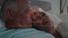 Senior man and woman lying on bed seeing pulsing pound graphic emerging sparking warm finance vibe. Romantic, affectionate, comfort, connection, warmth, intimacy, repose - Powered by Shutterstock - Get 15% off with code: PIKWIZARD15