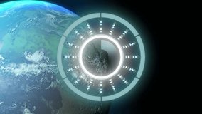 Data interface fading in over rotating Earth, sweeping wedge scanning surface for code display. Hud, cockpit, telemetry, digital, futuristic, technology, visualization - Powered by Shutterstock - Get 15% off with code: PIKWIZARD15