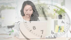 Office manager reacting to clock overlay appearing while making phone call and discussing project. Professional, productivity, technology, workspace, concentration, modern, corporate - Powered by Shutterstock - Get 15% off with code: PIKWIZARD15