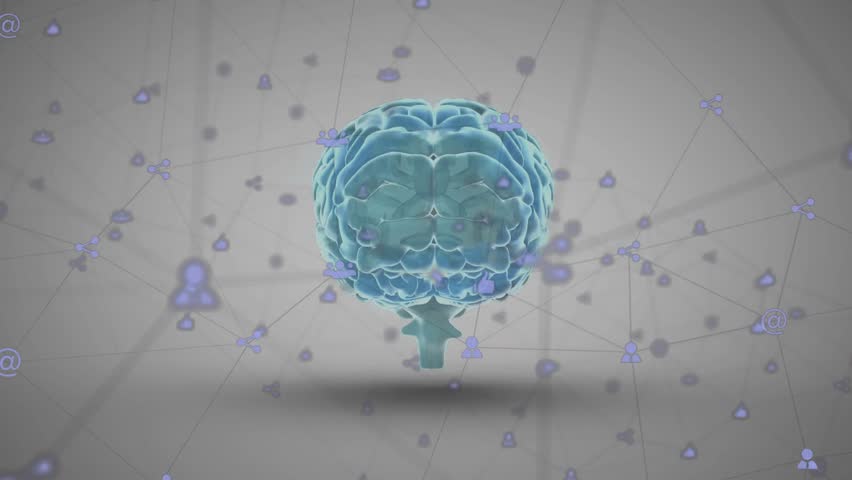 Upon scene load 3D brain model appearing and rotating, tracing folds and visualizing data network. Neural, visualization, cyberspace, innovation, connectivity, digital, futuristic - Powered by Shutterstock - Get 15% off with code: PIKWIZARD15