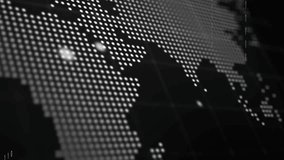Opening dotted world map on grid, panning right streaming code pulsing bits visualizing network. Technology, cybersecurity, digital, futuristic, network, data visualization, abstract - Powered by Shutterstock - Get 15% off with code: PIKWIZARD15