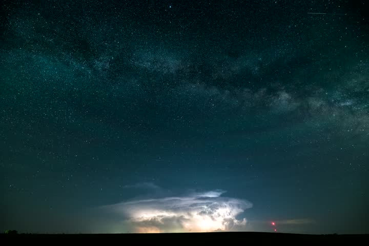 Below the Stars | Stapleton, Nebraska - Timelapse of a distant thunderstorm below the milky way with green air-glow rolling by. July 11th, 2023