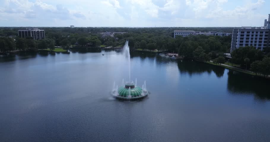 Flying towards the fountain at Lake Eola Orlando Florida