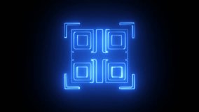 A blue neon QR code with scanning brackets on a black background QR code light - Powered by Shutterstock - Get 15% off with code: PIKWIZARD15