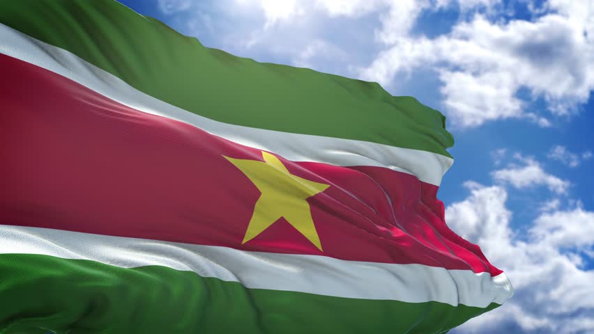 Suriname flag. close up of Suriname flag. endless loop of Suriname flag.