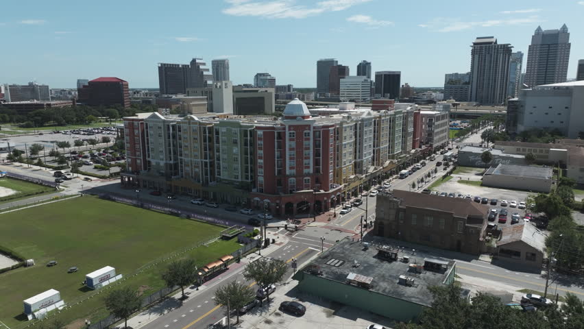 Exterior Of Apartment Building In Orlando, Florida, USA. - aerial shot
