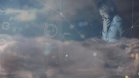 IT professional tapping tablet screen and guiding network animation across cloud data for analysis. Technology, innovation, data, analytics, cybersecurity, digital, futuristic - Powered by Shutterstock - Get 15% off with code: PIKWIZARD15