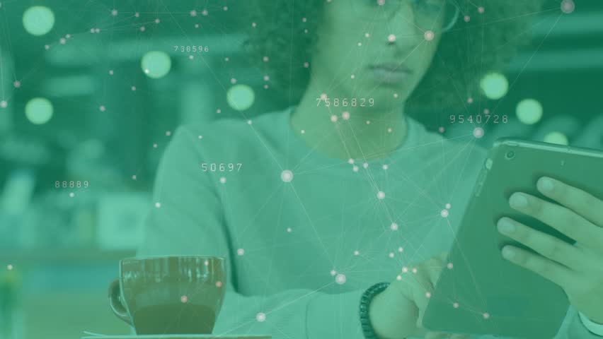 Placing finger on tablet screen and swiping, man at cafe analyzing pulsing technology overlay. Technology, data visualization, digital interface, innovation, communication, modern, workspace - Powered by Shutterstock - Get 15% off with code: PIKWIZARD15