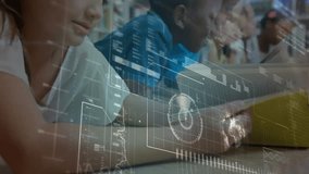 Child girl tapping tablet and generating semi-transparent globe and chart animations for education. Children, technology, education, digital, learning, innovation, classroom - Powered by Shutterstock - Get 15% off with code: PIKWIZARD15