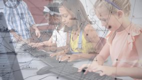 Instructor walking behind students causing animated highlights guiding typing in education lab. Classroom, technology, learning, teamwork, mentorship, education, digital - Powered by Shutterstock - Get 15% off with code: PIKWIZARD15