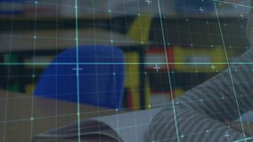 Grid overlay initiating scanning interface, school girl leaning forward reading book for education. Digital, educational, children, learning, study, interface, focus - Powered by Shutterstock - Get 15% off with code: PIKWIZARD15