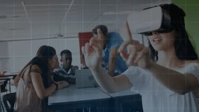 Teenage girl in classroom securing VR headset gesturing HUD overlays as instructor adjusting laptop. Technology, innovation, education, virtual, interactive, futuristic, collaboration - Powered by Shutterstock - Get 15% off with code: PIKWIZARD15