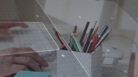 Hands typing on keyboard initiating pulsing waveform and rotating UI showing live feedback. Technology, innovation, workspace, digital, futuristic, data visualization, productivity - Powered by Shutterstock - Get 15% off with code: PIKWIZARD15